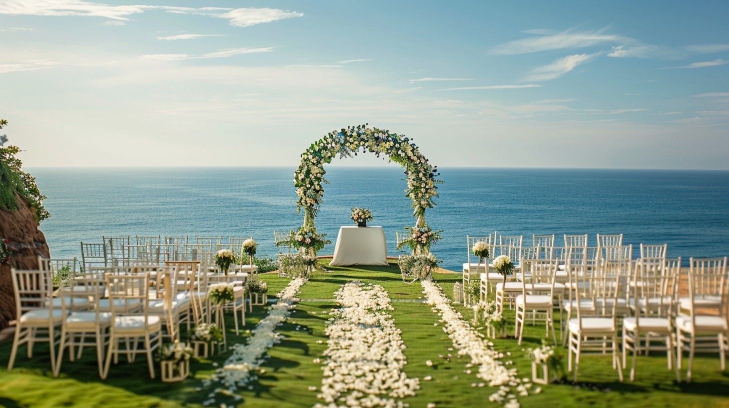 Elopement ceremony setup on a cliffside in Lara, Antalya, with a breathtaking Mediterranean Sea backdrop