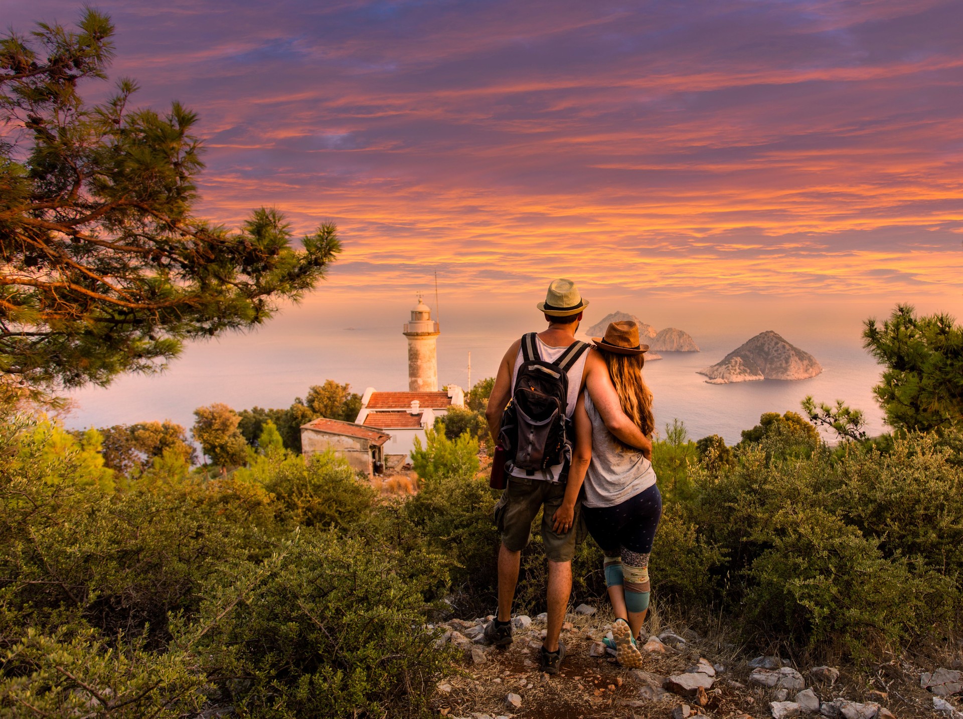 Young couple at Cape Gelidonya Lighthouse at Antalya